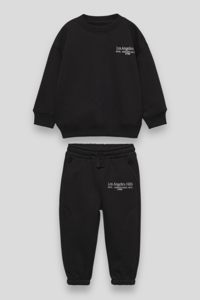İşleme Desenli Kışlık Pamuklu Sweatshirt Jogger Eşofman Alt-Üst Takım Unisex