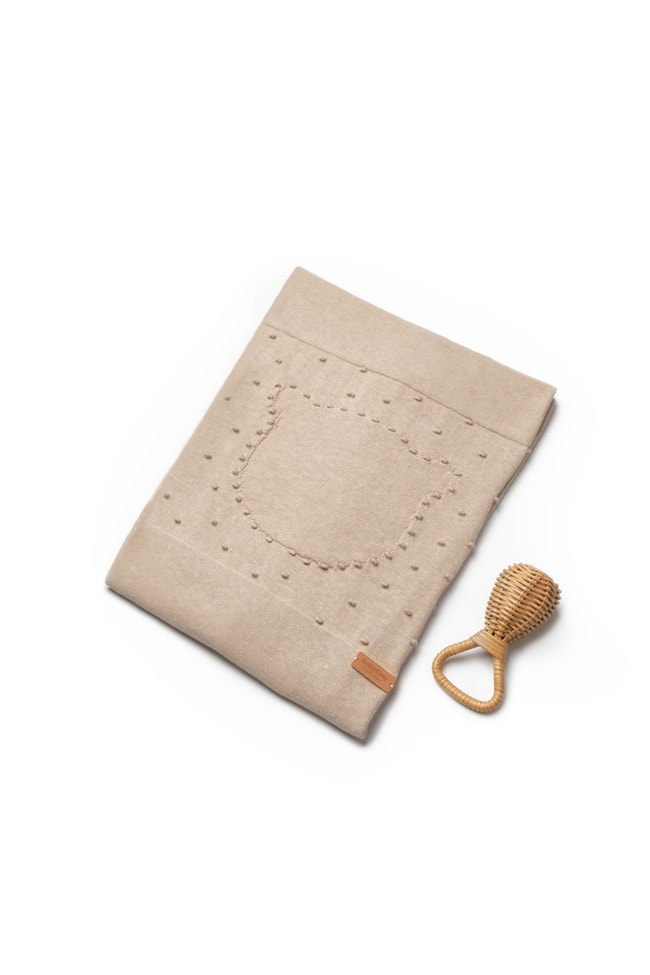  Pamuklu Bebek Triko Battaniye - Bej Ayı Silüetli, Yumuşak Örgü Yapı