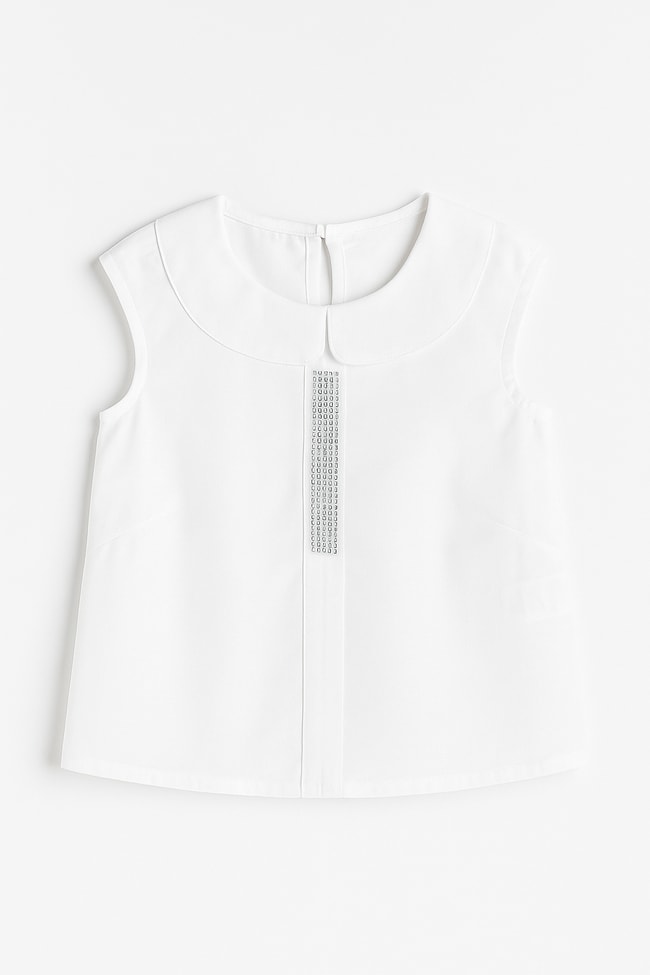 Kız Çocuk Pamuklu Beyaz Taş Detaylı Kolsuz Bluz