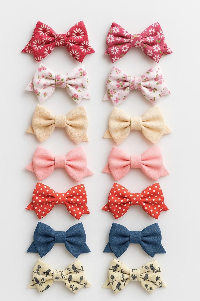 Kız Çocuk 12'li Desenli Fiyonk Toka Seti - Çiçekli, Puantiyeli ve Renkli Saç Tokası Seti