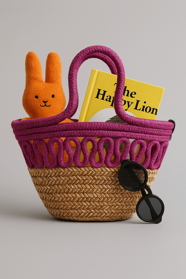 Çocuk Hasır Plaj Çantası Örgü Detaylı