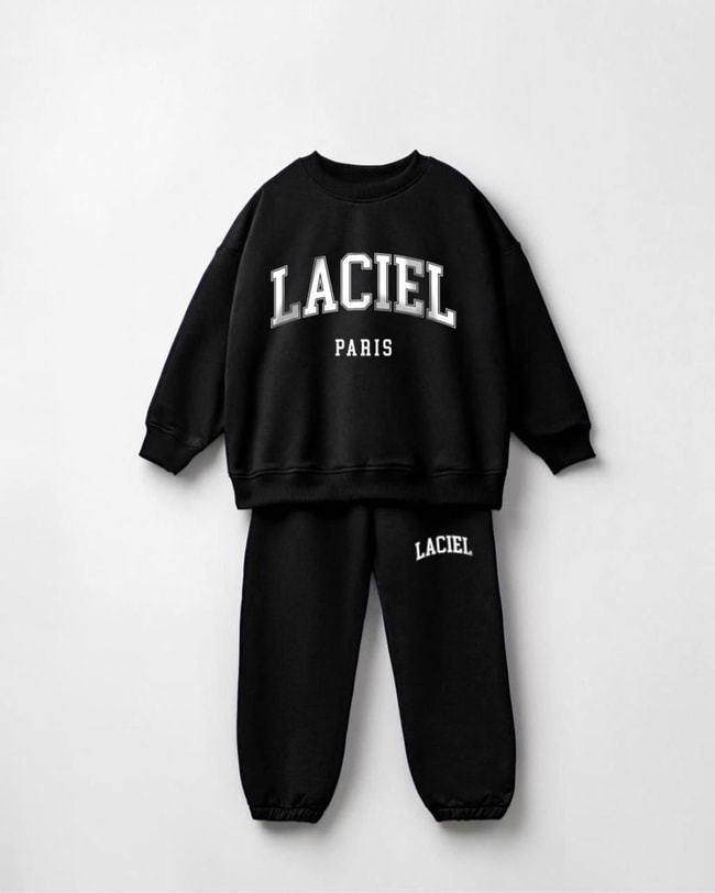Unisex Çocuk Slogan Desenli Pamuklu Sweatshirt Eşofman Alt-Üst Takım