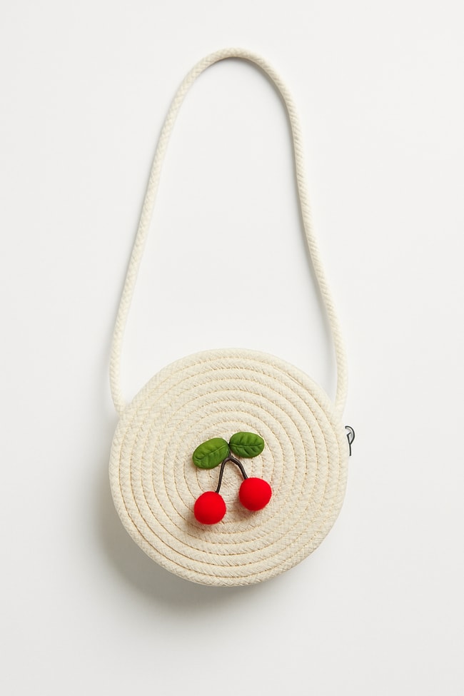 Kız Çocuk Hasır Çapraz Çanta - Kiraz Detaylı Yuvarlak Model