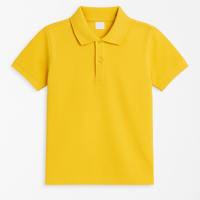 Erkek Çocuk Pamuklu Sarı Polo Yaka T-shirt - Düğmeli Kısa Kollu Basic Model