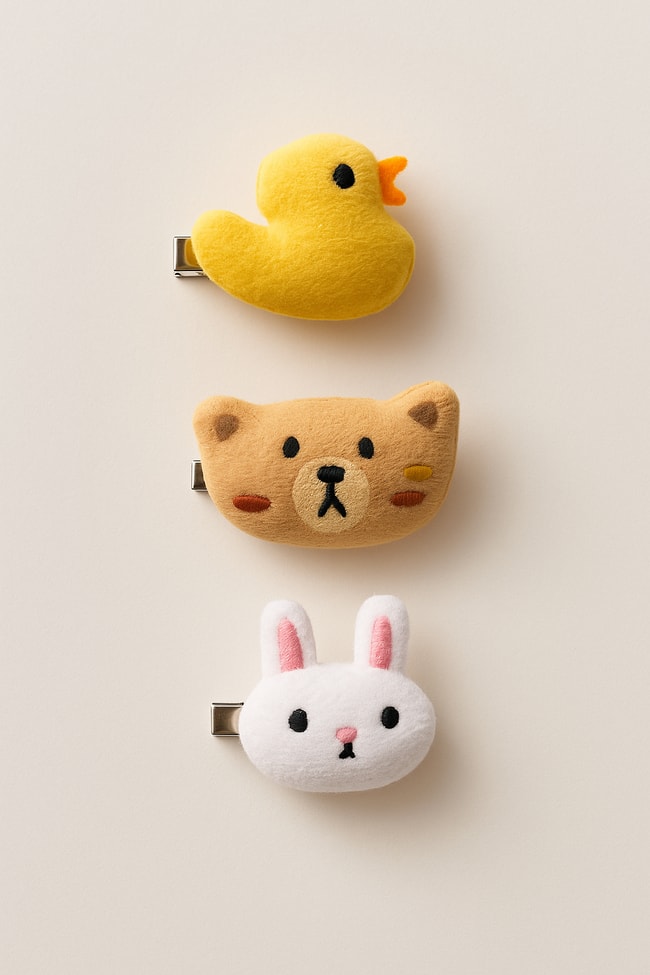 Kız Çocuk Pelüş Hayvan Figürlü 3'lü Toka Seti – Tavşan, Ayıcık ve Civciv