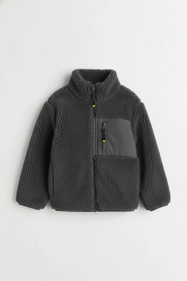 Erkek Çocuk Pamuklu Antrasit Polar Mont – Fermuarlı Cepli Peluş Görünümlü