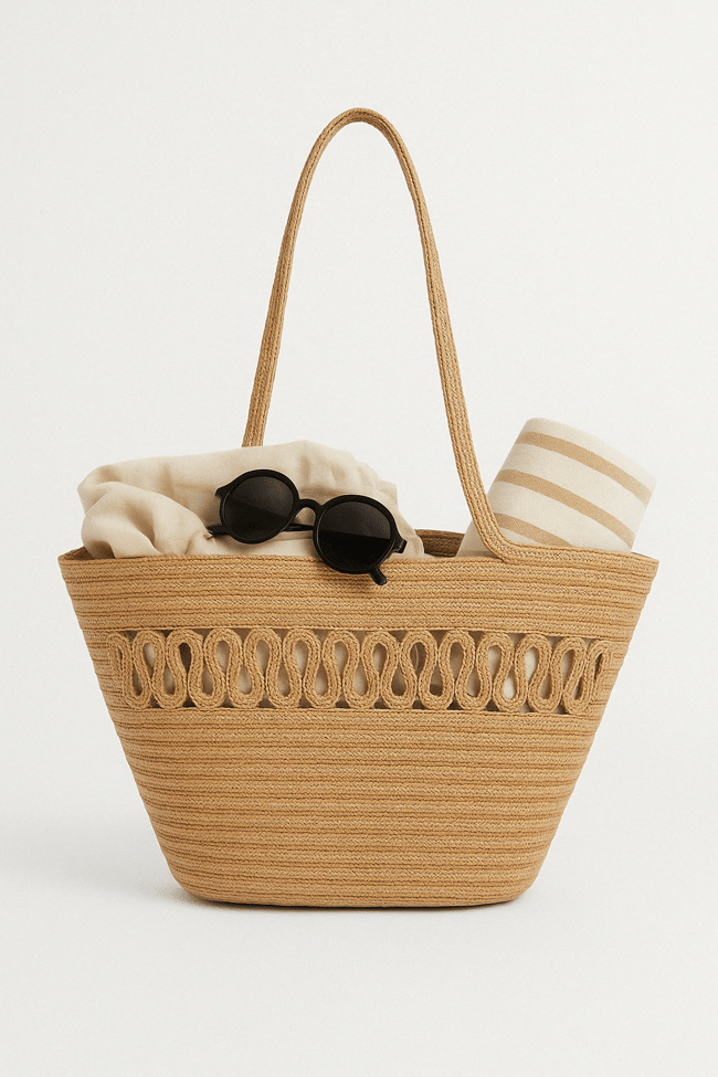 Naturel Örgü Desenli Plaj Çantası – Hafif ve Kullanışlı Tasarım
