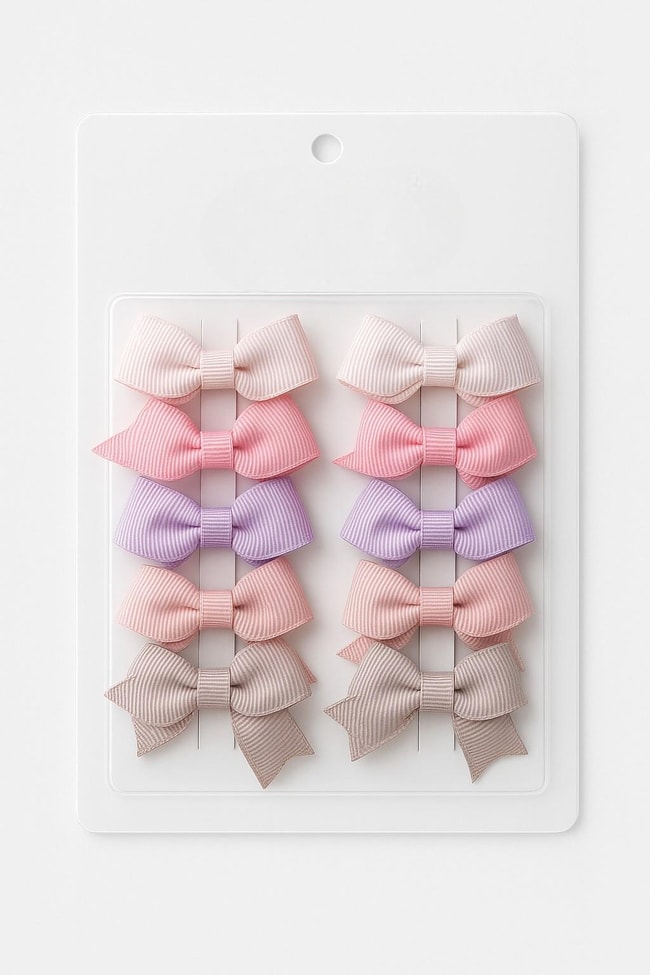 Kız Çocuk Renkli 10'li Fiyonk Toka Seti - Ekru, Pembe, Lila ve Bej Tonlarda