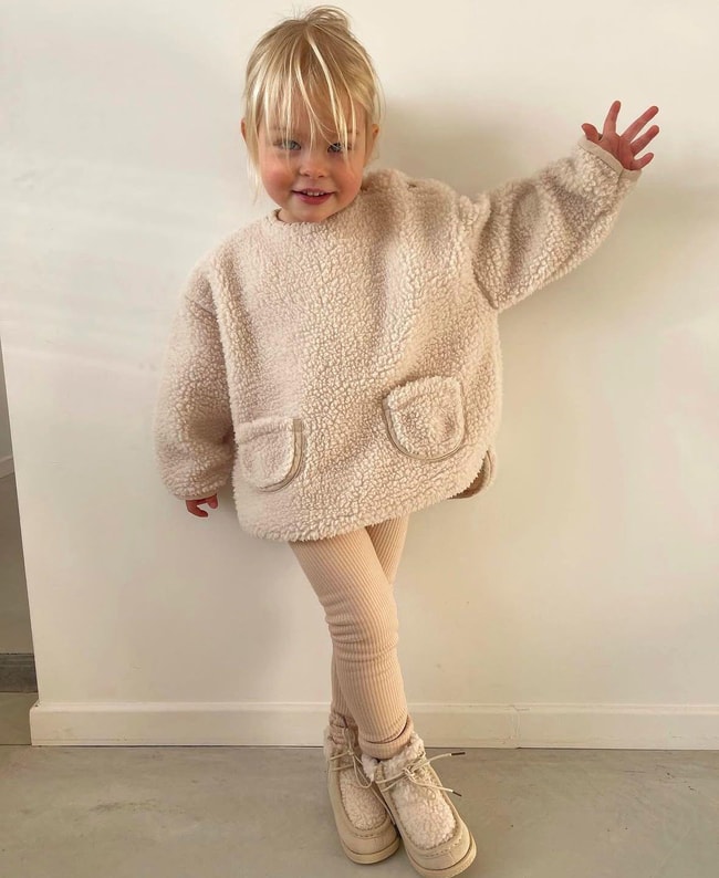 Polar Ekru Sweatshirt Tayt Alt-Üst Takım Set Kız Çocuk