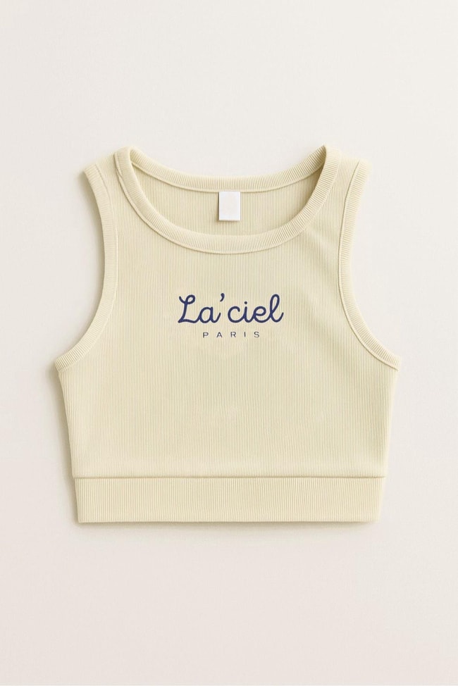 Kız Çocuk Pamuklu La'ciel Yazılı Ribana Atlet Crop Top - Yazlık Basic Tasarım