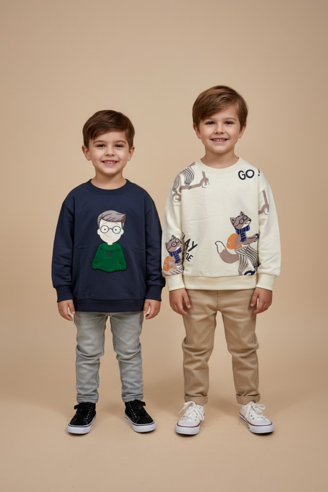 Erkek Çocuk Pamuklu 2'li Baskılı Sweat – Eğlenceli ve Rahat Tasarım