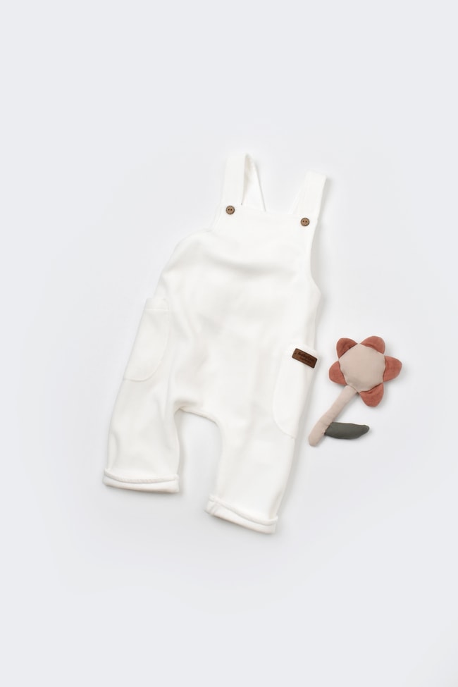 Unisex Bebek Pamuklu Ekru Kadife Salopet Tulum - Cepli