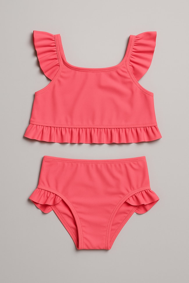 Kız Çocuk Bulut Desenli Fırfırlı İki Parçalı Bikini Takımı	