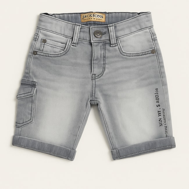 Erkek Çocuk Pamuklu Gri Cepli Denim Şort 