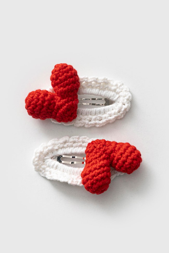 Örgü Kırmızı Kalp 2'li Toka Set	