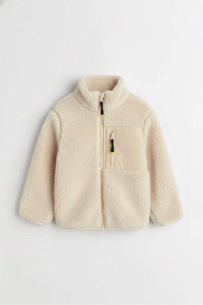Unisex Çocuk Pamuklu Kahverengi Polar Mont – Fermuarlı Cepli Peluş Görünümlü