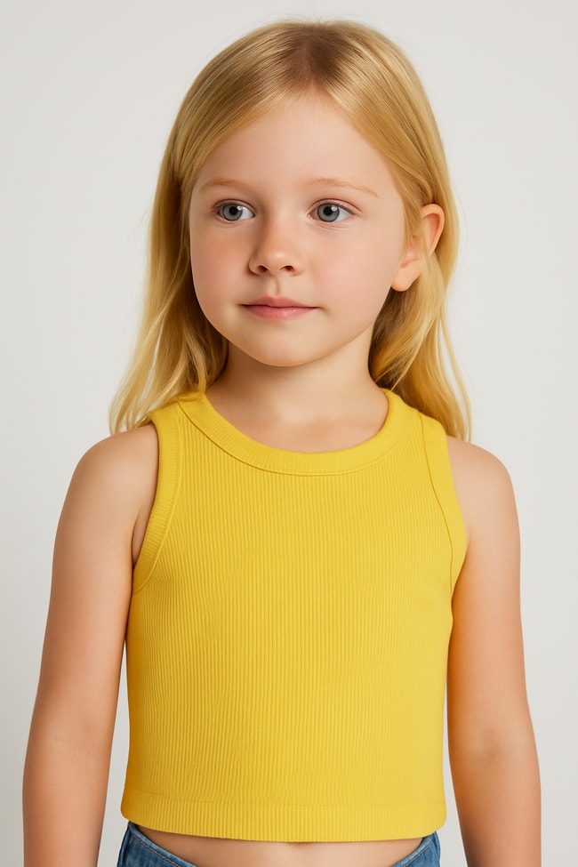 Kız Çocuk Pamuklu  Ribana Kolsuz Crop T-shirt
