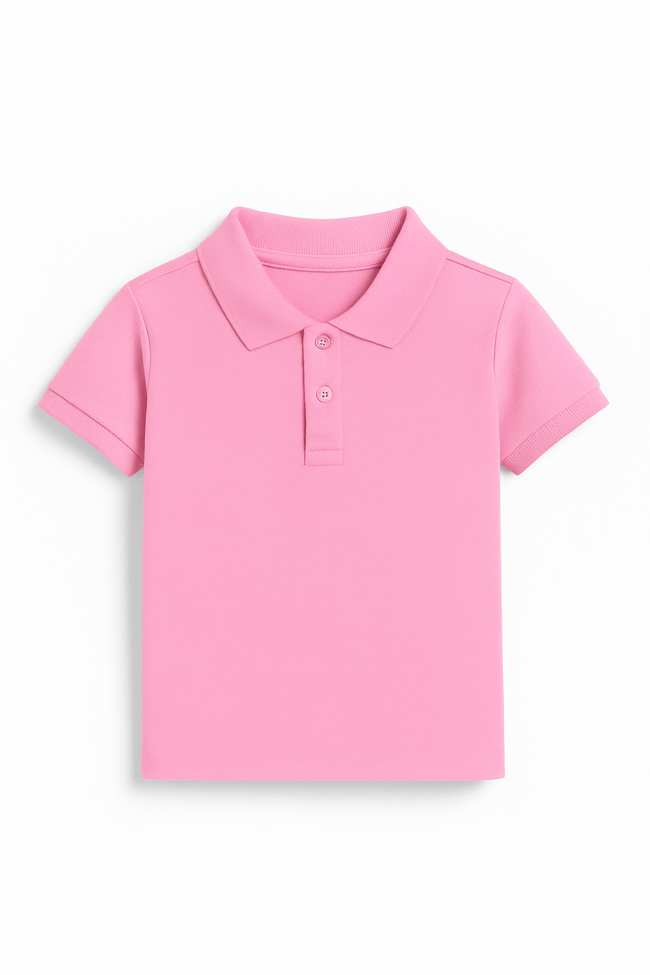 Erkek Çocuk Pamuklu Pembe Polo Yaka T-shirt - Kısa Kollu Düğmeli Model