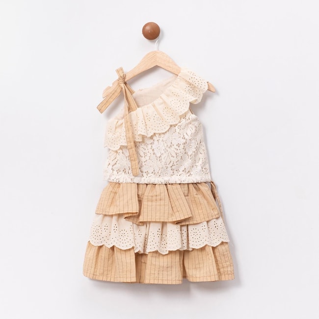 Kız Çocuk Pamuklu Dantel ve Kat Kat Fırfırlı Etekli Takım
