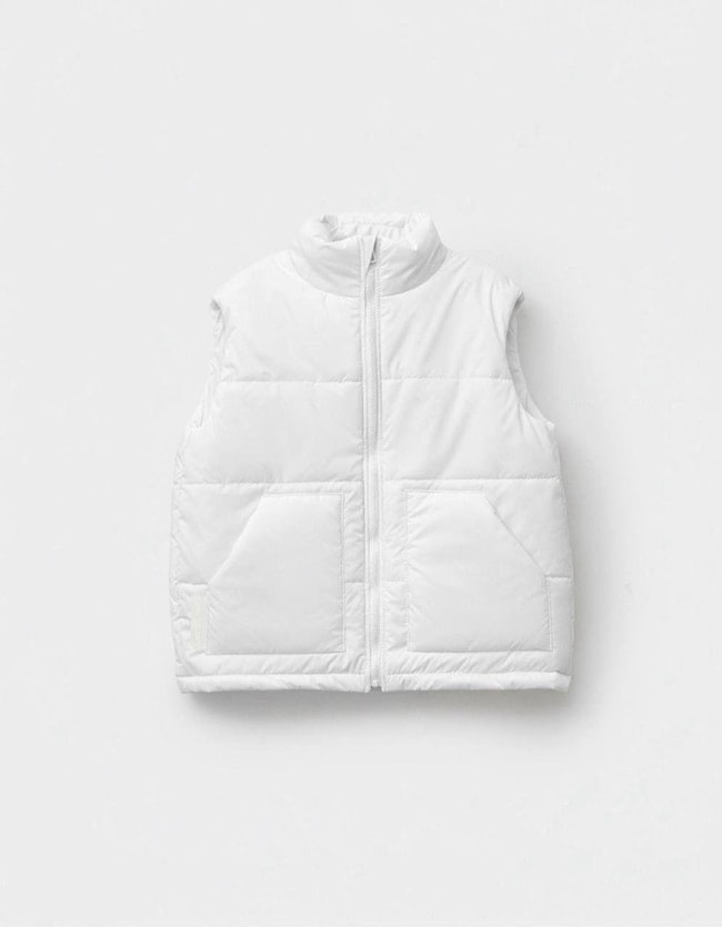 Unisex Çocuk Pamuklu Beyaz Şişme Yelek - Fermuarlı Cepli Kapitone Model