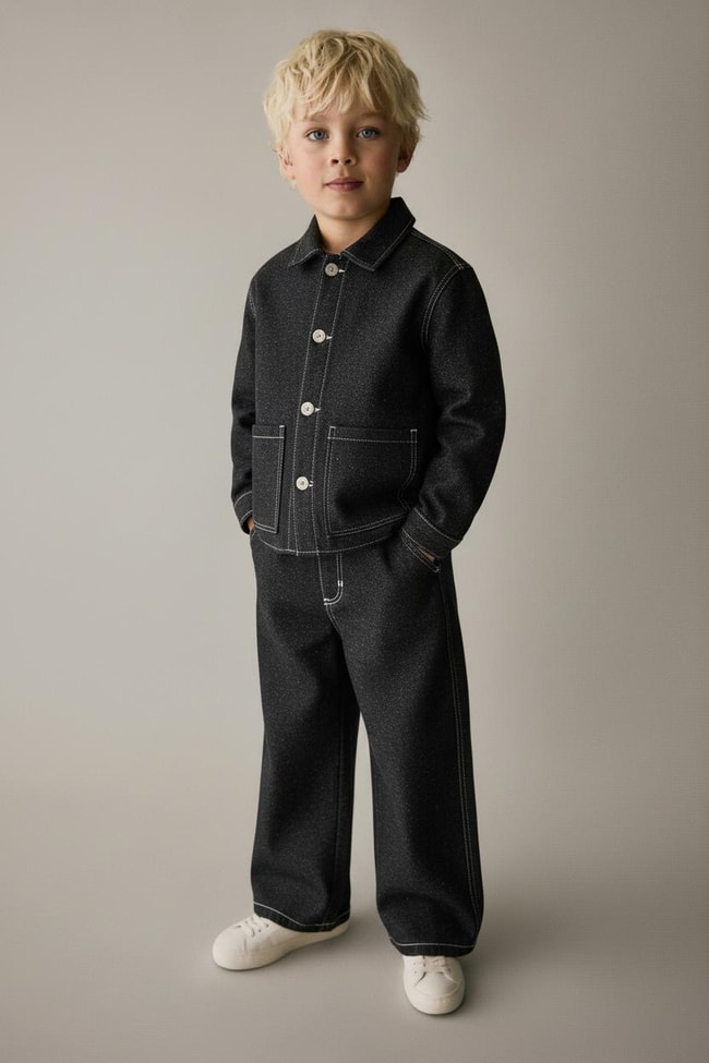 Erkek Çocuk Pamuklu Siyah Dikiş Detaylı Ceket ve Pantolon Takım