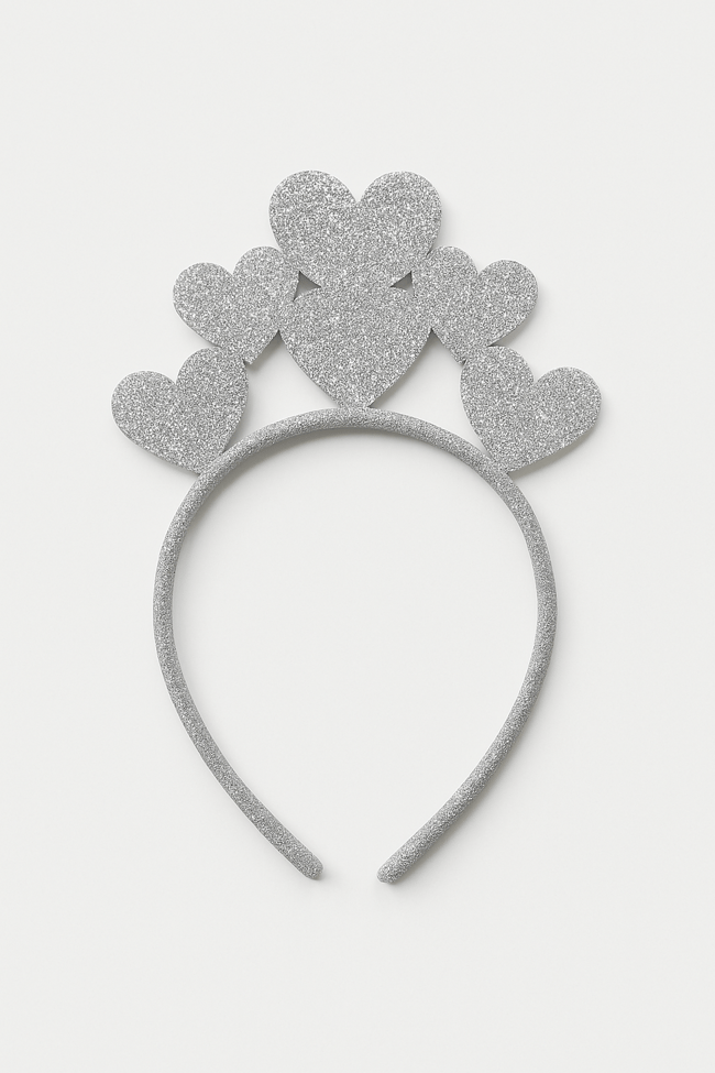 Kız Çocuk Simli Kalpli Prenses Taç – Parti ve Doğum Günü Aksesuarı