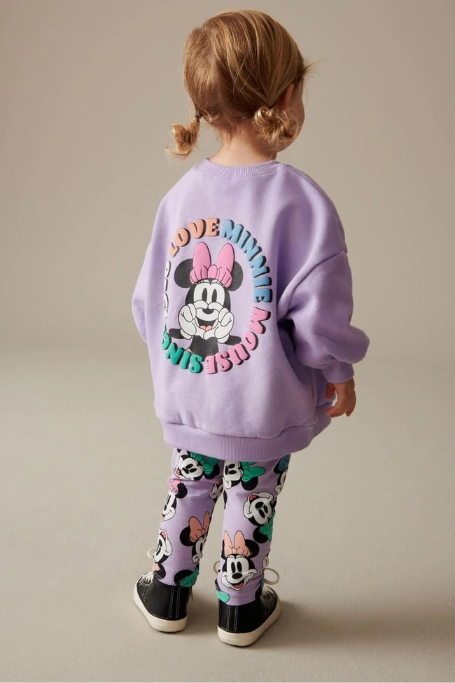 Minnie Mouse Baskılı Kız Çocuk Oversize Sweatshirt ve Tayt Takımı - Lila