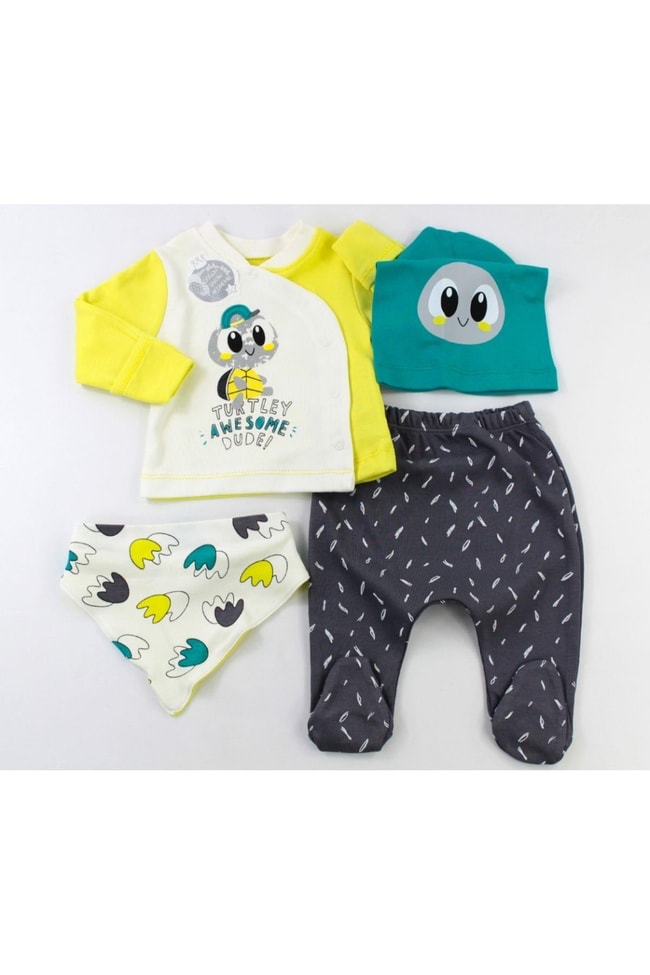 Bebek Yenidoğan Tosbik Pamuklu 4 Parça Hastane Çıkışı Zıbın Seti
