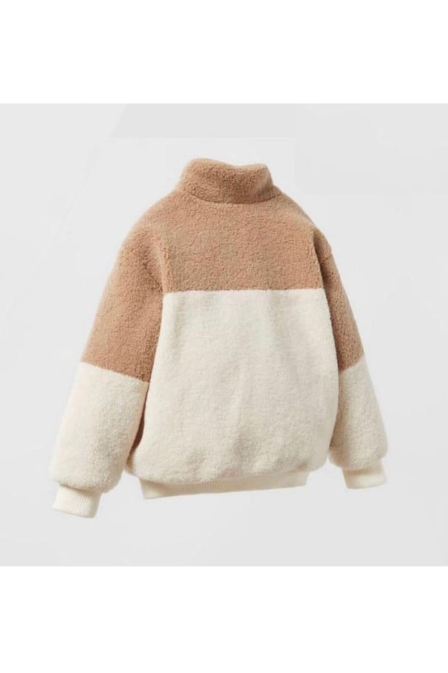 Çocuk Blok Renk Desenli Peluş Mont
