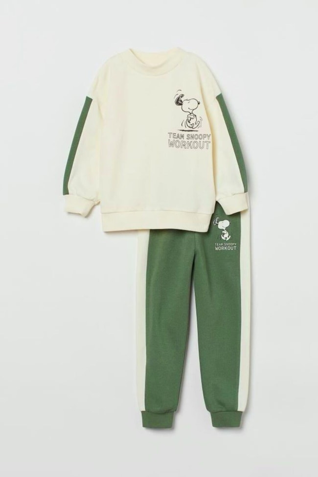 Çocuk Disney Yeşil Snoopy Desenli Pamuklu Sweatshirt Eşofman Alt-üst Takım