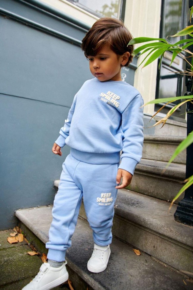 Çocuk Mavi Cool Vibes Desenli Pamuklu Sweatshirt Eşofman Alt-Üst Takım