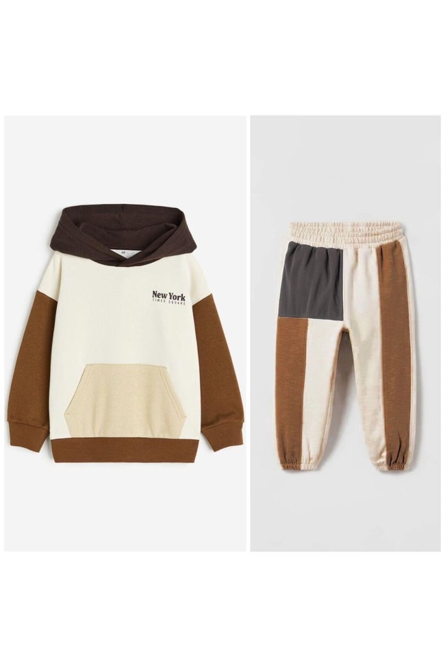 Çocuk New York Kolej Pamuklu Kapşonlu Sweatshirt Jogger Eşofman Alt-üst Takım