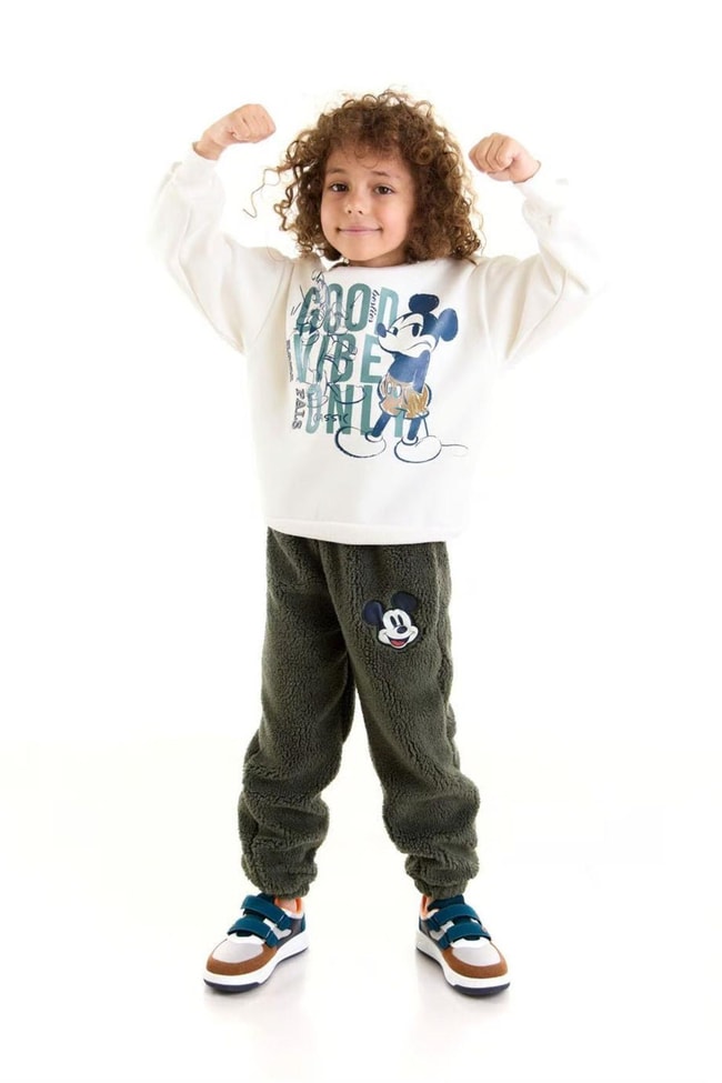 Çocuk Polar Disney Mickey Mouse Pamuklu Sweatshirt Eşofman Alt-Üst Takım