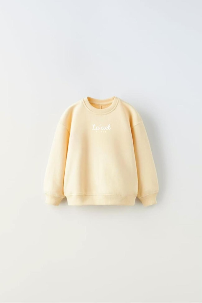 Çocuk Sarı Desenli Kaws Pamuklu Sweatshirt Eşofman Alt-üst Takım