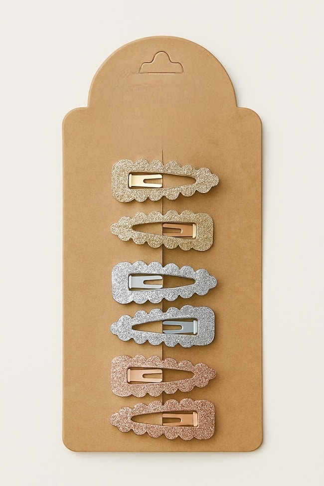 Kız Çocuk Parlak Simli 6'lı Toka Seti - Altın, Gümüş ve Bakır Renkli