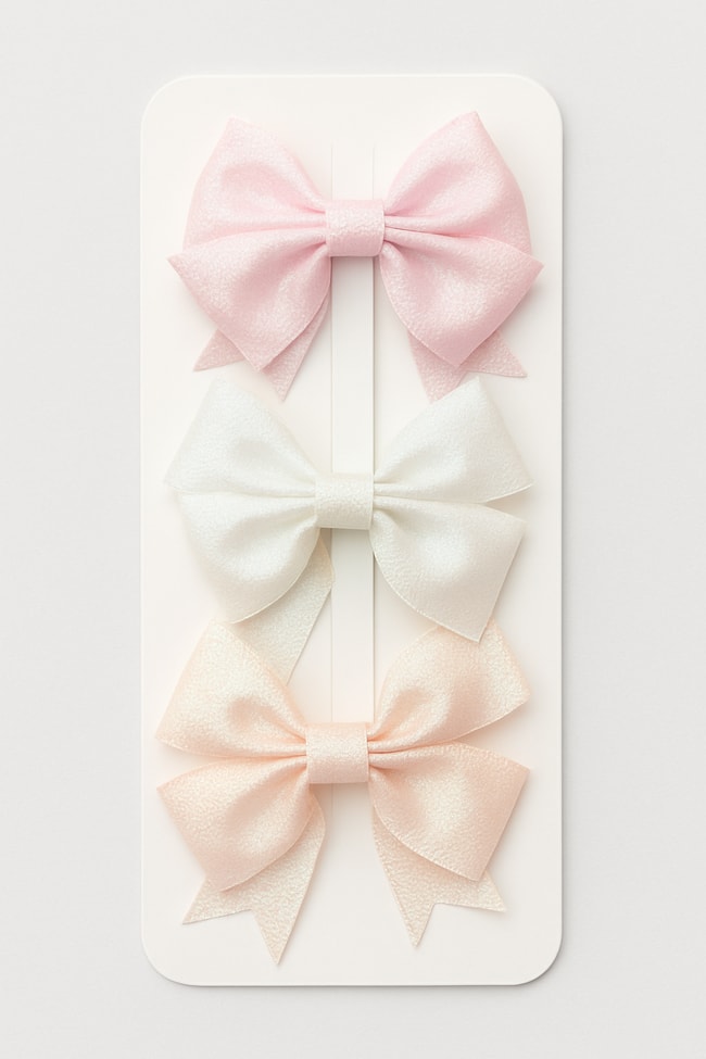 Kız Çocuk Simli 3'lü Fiyonk Toka Seti – Pembe, Beyaz ve Renkli