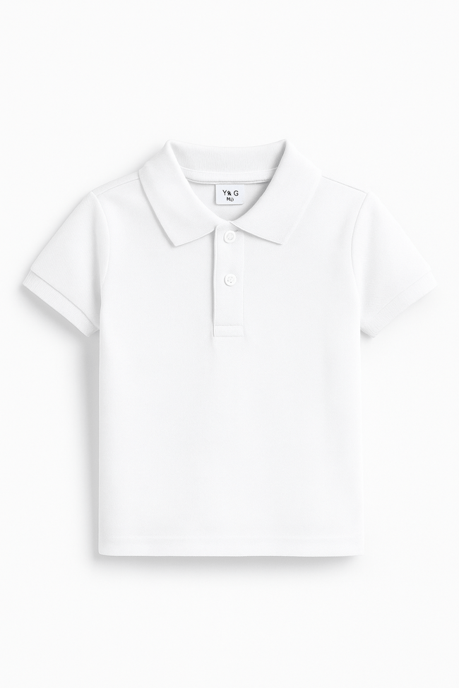 Erkek Çocuk Pamuklu Beyaz Polo Yaka Kısa Kollu T-shirt