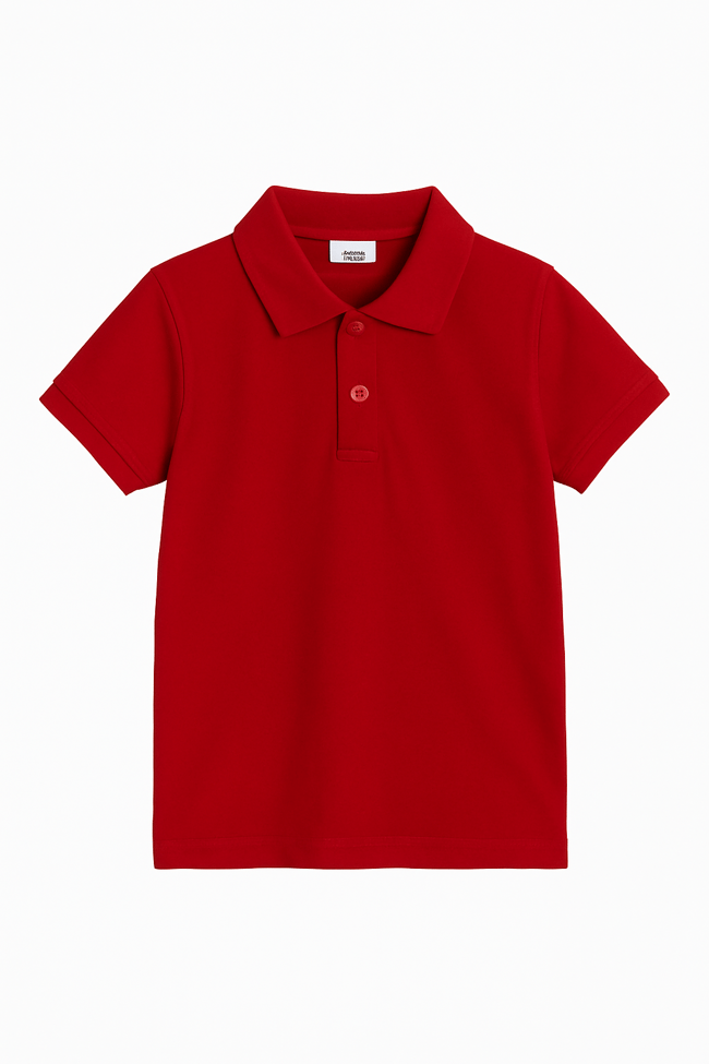 Erkek Çocuk Pamuklu Kırmızı Polo Yaka T-shirt - Okula Uygun Yazlık Model