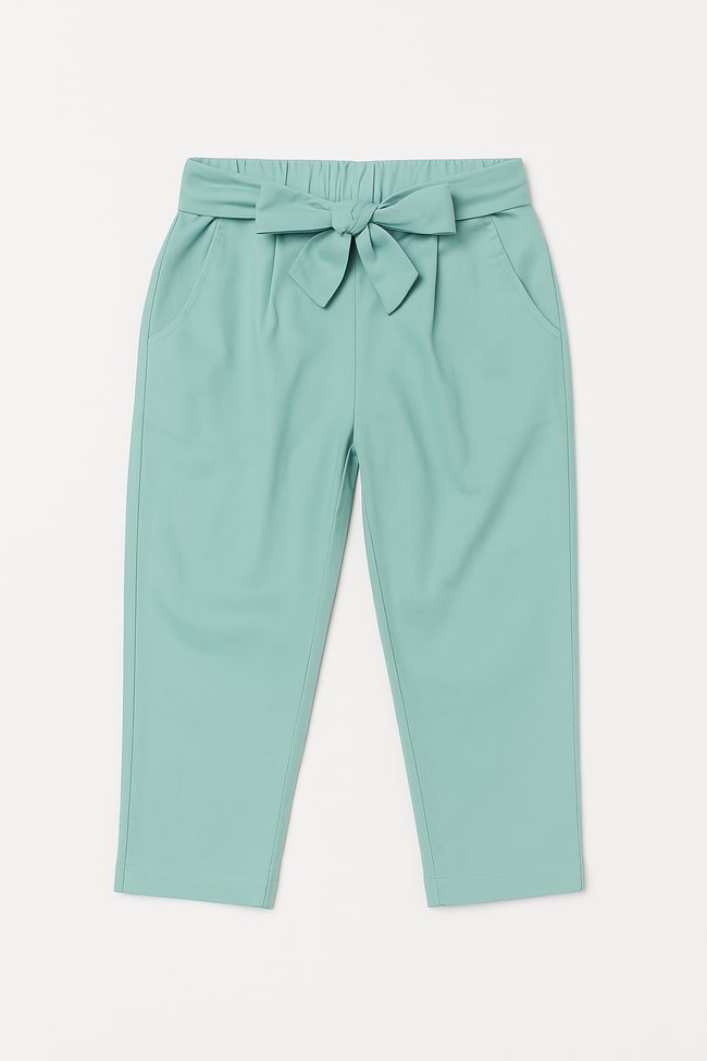 Kız Çocuk İnce Keten Kemerli Pantolon 