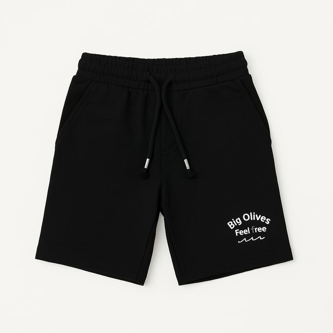 Erkek Çocuk Pamuklu Siyah Baskılı Cepli Şort