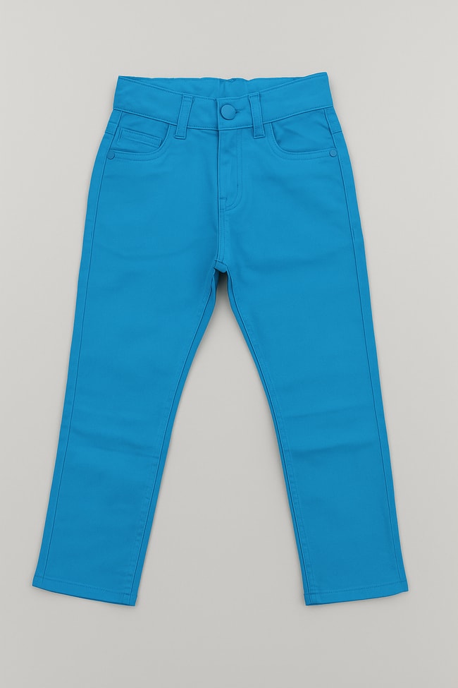 Erkek Çocuk Pamuklu Mavi Pantolon - Düz Kesim Cepli
