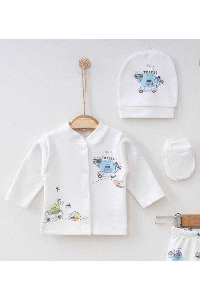 Erkek Bebek Hastane Çıkışı Seyahat Modeli 5'li Yeni Doğan Seti 0-3 Ay Taş