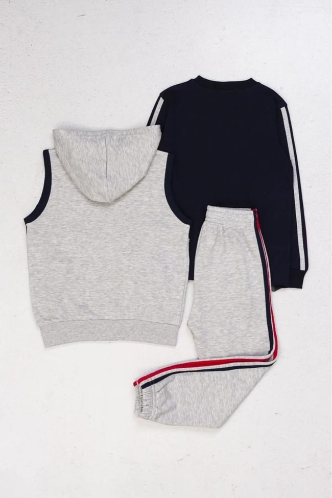 Erkek Çocuk 3'LÜ Kışlık Pamuklu Yelek Sweatshirt Eşofman Alt-Üst Takım