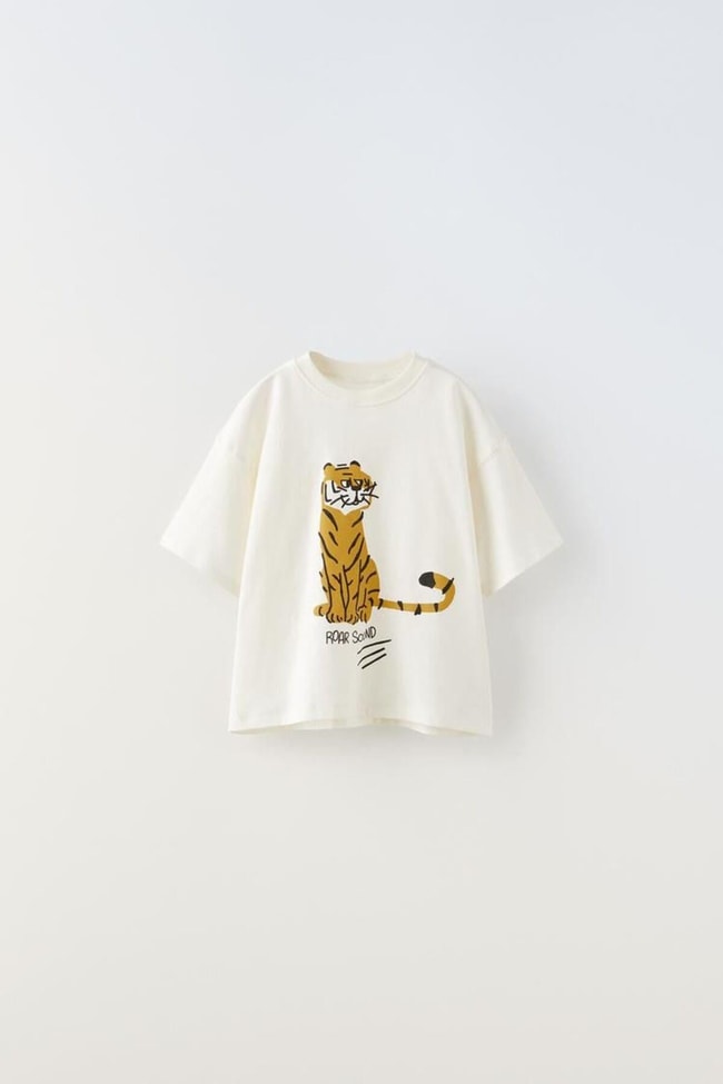 Erkek Çocuk Aslan Desenli Beyaz Pamuklu T-shirt Çizgili Eşofman Alt-üst Takım