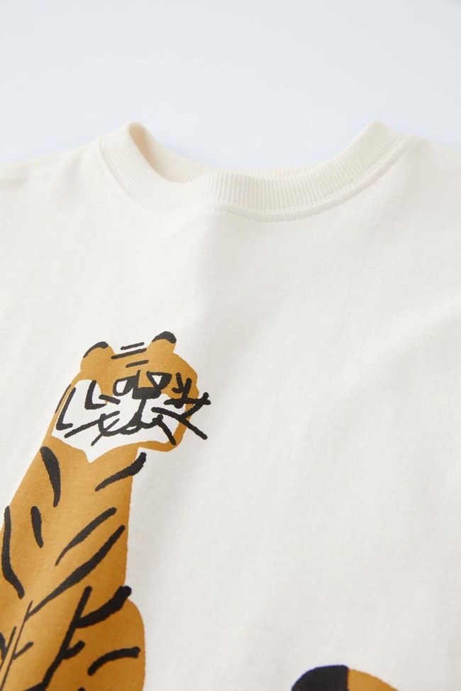 Erkek Çocuk Aslan Desenli Beyaz Pamuklu T-shirt Çizgili Eşofman Alt-üst Takım