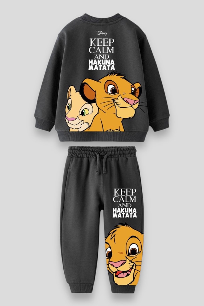 Erkek Çocuk Aslan Kral 3 iplik Kışlık Pamuklu  Sweatshirt Eşofman Alt-Üst Takım
