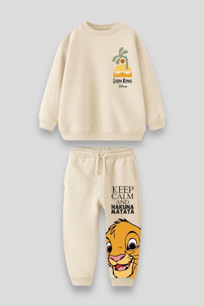 Erkek Çocuk Aslan Kral 3 iplik Kışlık Pamuklu  Sweatshirt Eşofman Alt-Üst Takım