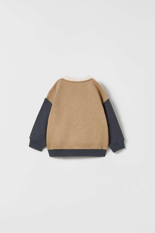 Erkek Çocuk Blok Desenli Kahverengi Cepli Pamuklu Sweatshirt Eşofman Alt-Üst Takım