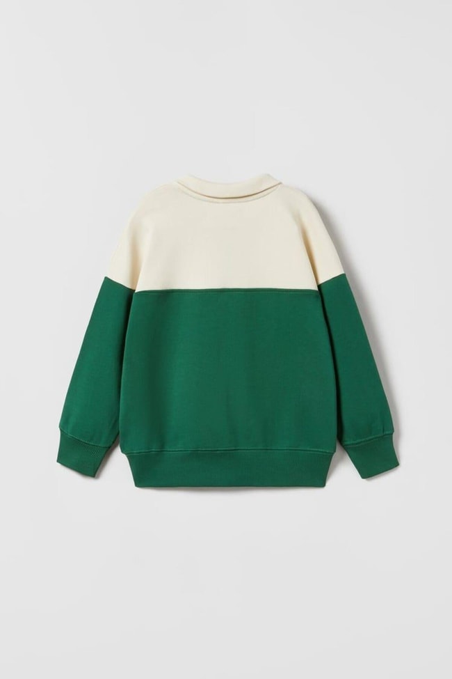 Erkek Çocuk Blok Renkli Yeşil Krem Polo Yaka Sweatshirt Eşofman Alt-Üst Takım