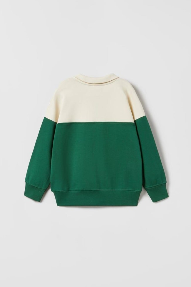 Erkek Çocuk Blok Renkli Yeşil Krem Polo Yaka Sweatshirt Eşofman Alt-Üst Takım